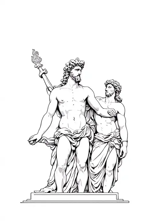 zeus and perseus greek mythology statue tattoo design idea
