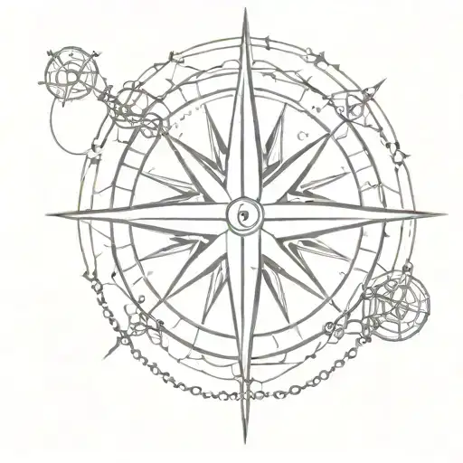 compass rose with chains on the forearm part of tattoo design idea