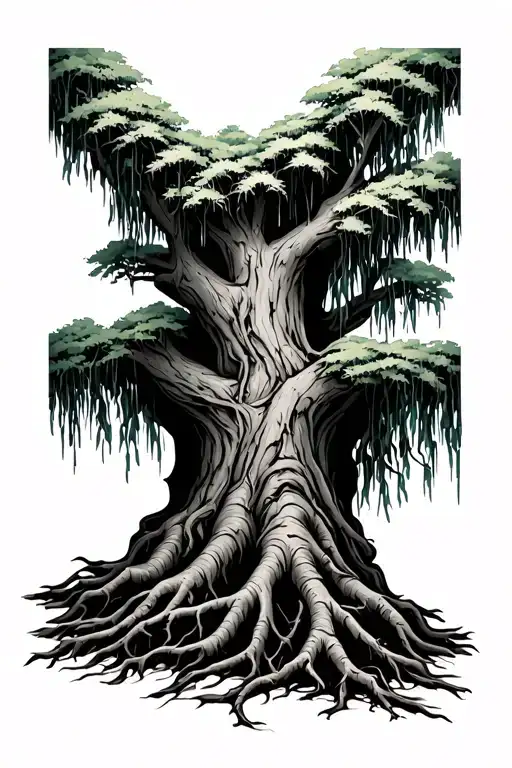 weeping willow tree and roots and family tree and family tattoo design idea