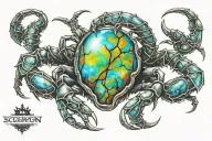 scorpion with opal heart stone tattoo design idea