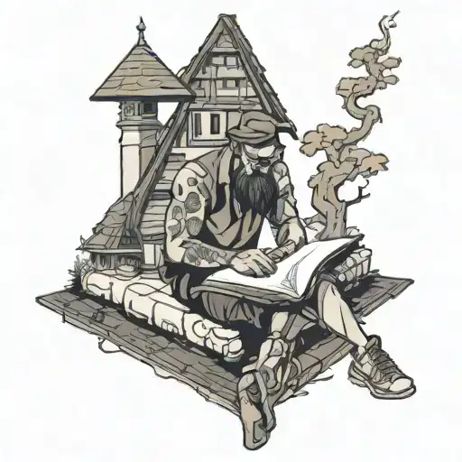 person reading the roof  tattoo design idea