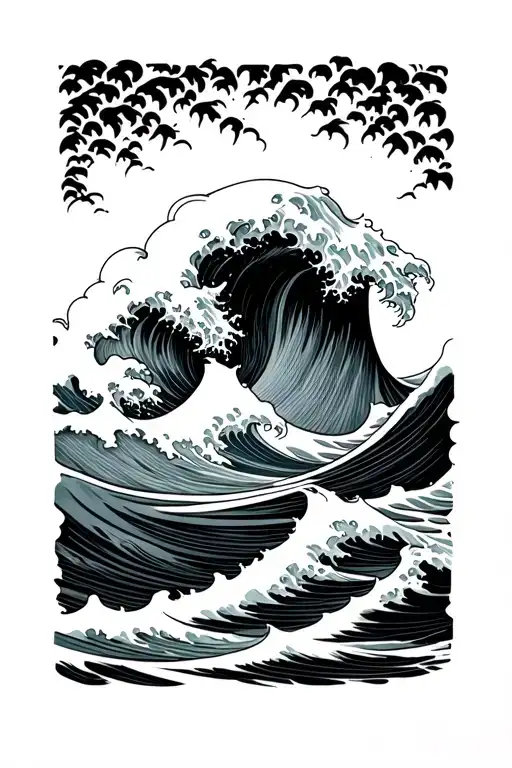 tsunami wave crashing tattoo design idea