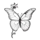butterfly with half normal butterfly and other half butterfly crocosmia flower tattoo design idea