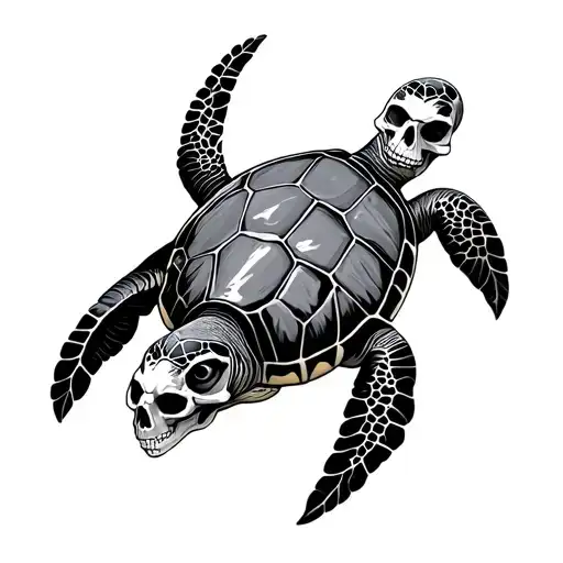 sea turtle with skull head  tattoo design idea