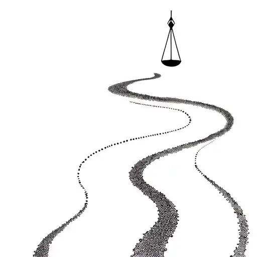 An abstract representation of weight loss journey, with a winding path leading to a scale at the end, using dotwork for a modern look tattoo design idea