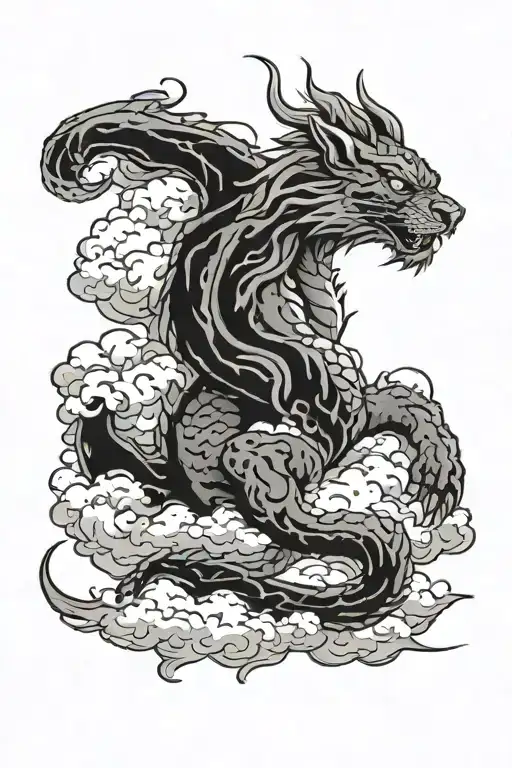 Dragon figthign tiger with clouds in background tattoo design idea