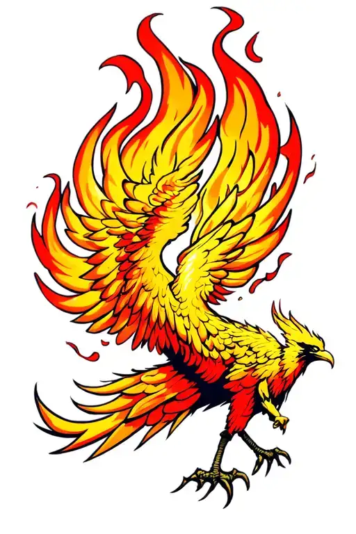 adhd flaming Phoenix rising tattoo design idea