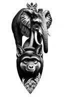 Dinosaur and elephant and a fox and giraffe and gorilla with patterns in between  tattoo design idea