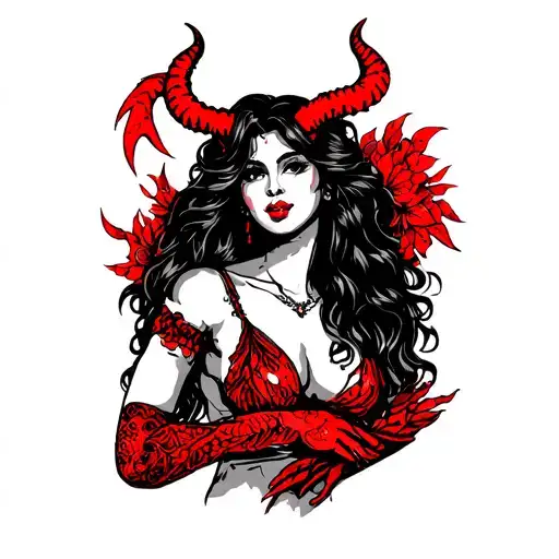 backfround for devil woman posing tattoo design idea