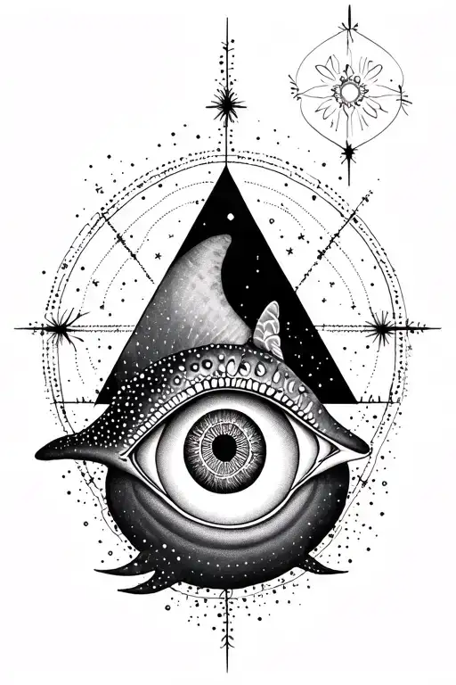 Lemurian starseed tattoo with spiral, whale shark markings, Pleiadian star cluster, triangle with third eye" tattoo design idea