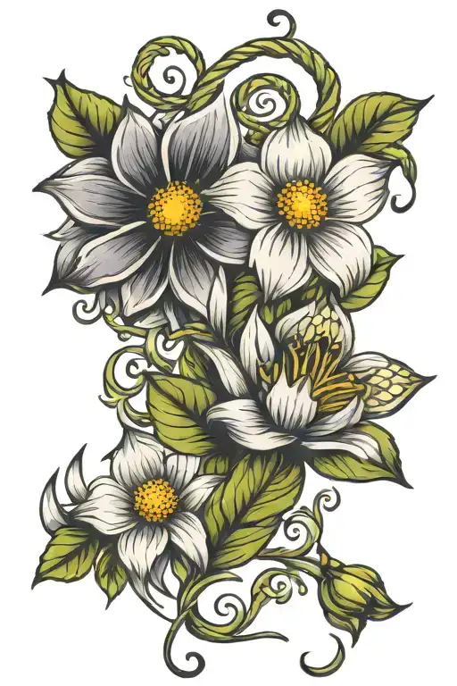 intertwined august flower and may flower representing aunt and niece  tattoo design idea