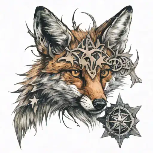 teumassian fox with chaos star inside the eye tattoo design idea