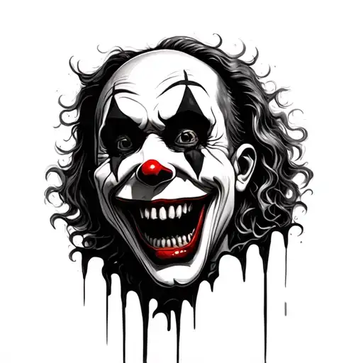 a tattoo of gothic paramedic clowns face being ripped open revealing his skull while smiling horrifically while wearing  tattoo design idea