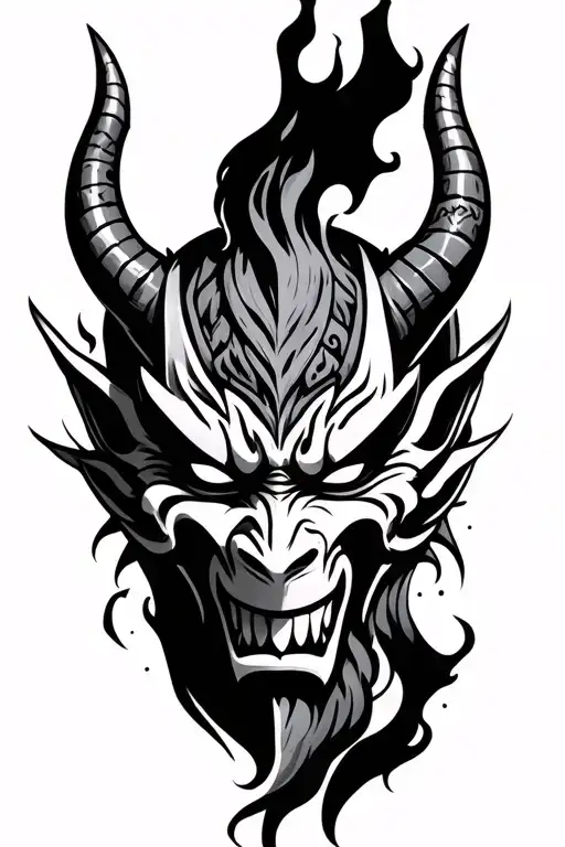 japanese evil oni mask split tattoo design idea