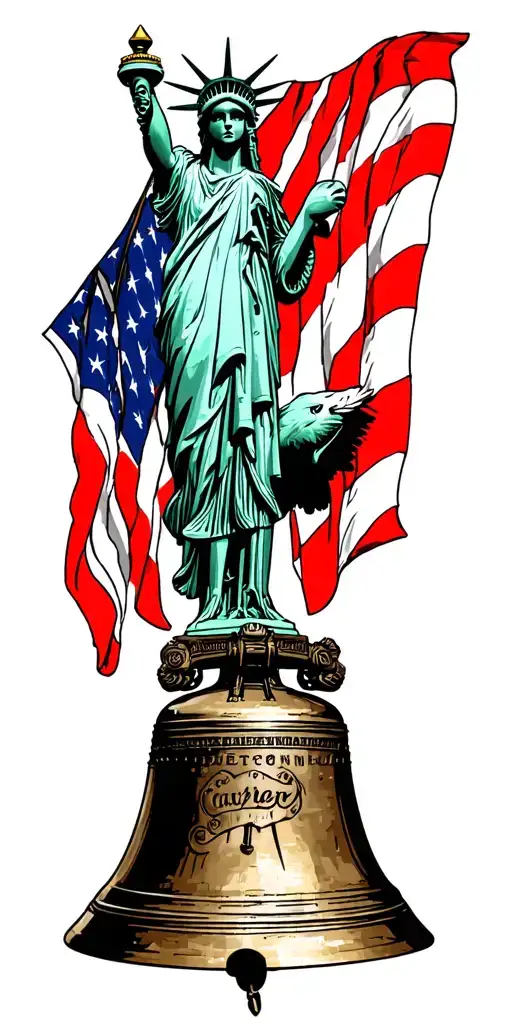 American flag, Statue of Liberty, liberty bell, bald eagle tattoo design idea