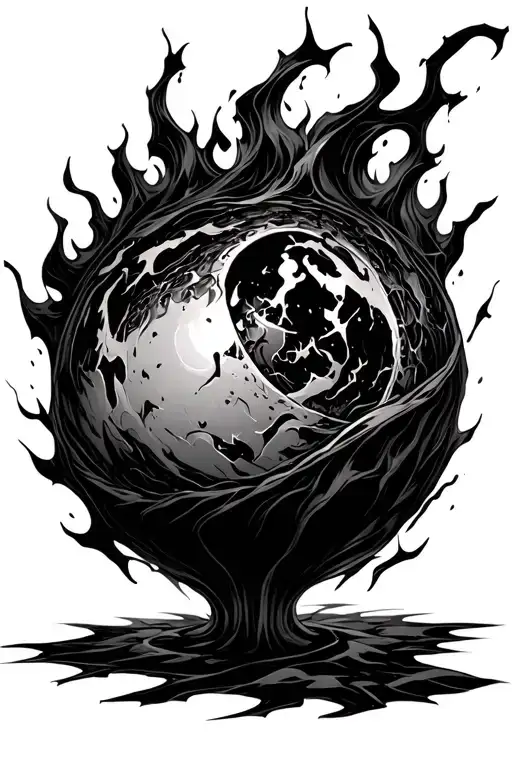 Exile Orb from path of exile, molten sphere floating tattoo design idea
