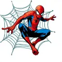 Spiderman swinging through nyc with a spider web background along with comic book panels tattoo design idea