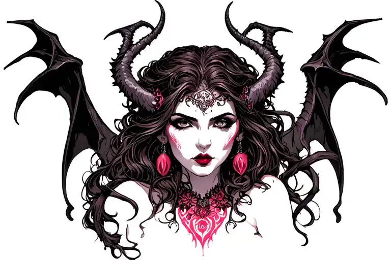 lilith demon surrounded tattoo design idea