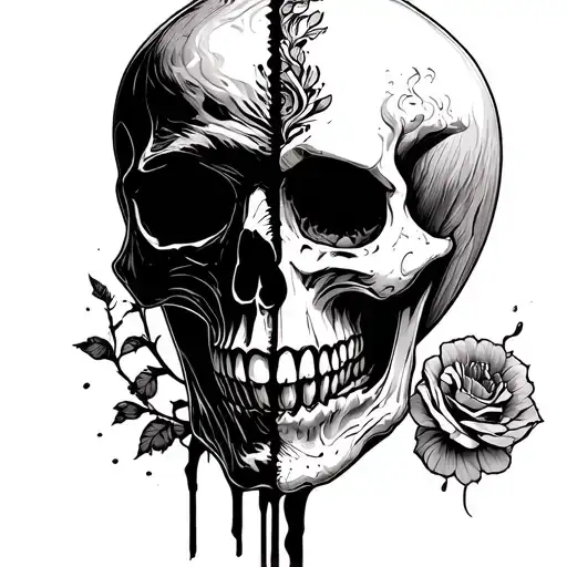 a skull half happy half sad tattoo design idea