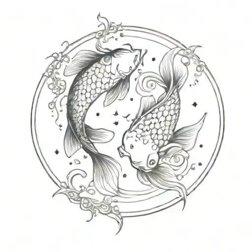 koi carp swim with the stars, but swim in different directions in a yin yang circle  tattoo design idea