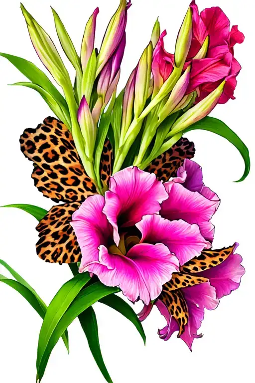 Gladiolus with leopard print incorporated tattoo design idea