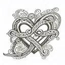 	Infinity Heart: An infinity symbol intertwined with a heart, with the name “Aash” elegantly inscribed along one loop an tattoo design idea