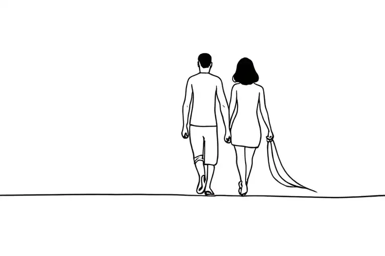 dad daughter walking tattoo design idea