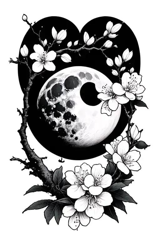 Moon cherry blossom tattoo design idea