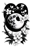 Moon cherry blossom tattoo design idea