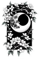 Moon cherry blossom tattoo design idea