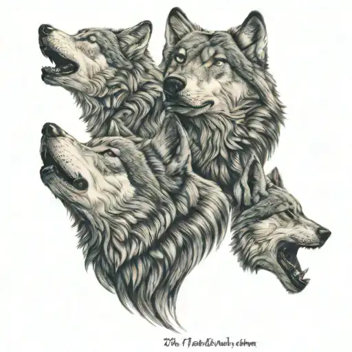 family of wolves howling at an older wolf tattoo design idea