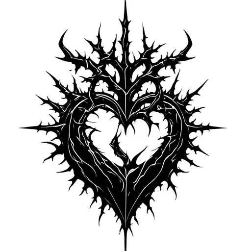 cyber sigil heart and thorns tattoo design idea