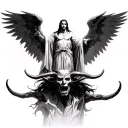 that painting where arcangel michael stands on the head of satan tattoo design idea