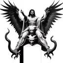 that painting where arcangel michael stands on the head of satan tattoo design idea