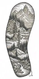 mountains and trees tattoo design idea