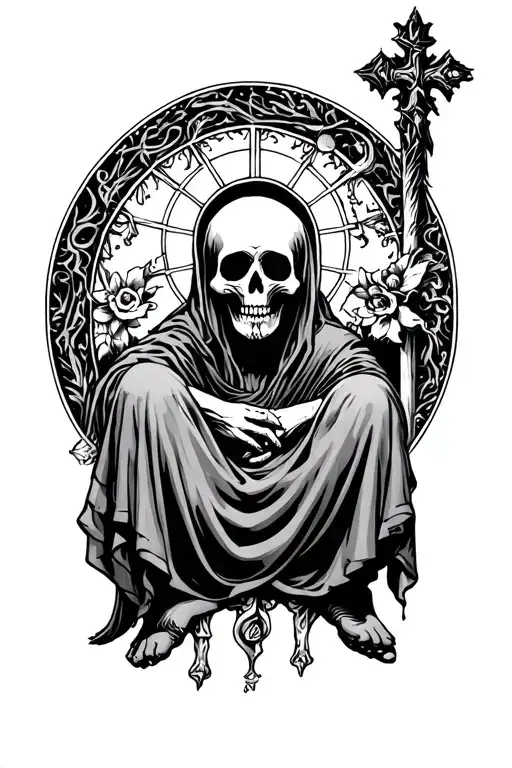 holy death sitting on tattoo design idea