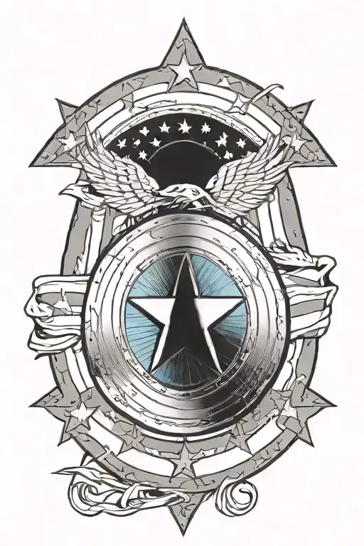 captain America shield in front of American flag intertwined tattoo design idea