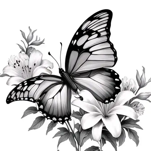 lillies  lilacs  butterflies tattoo design idea