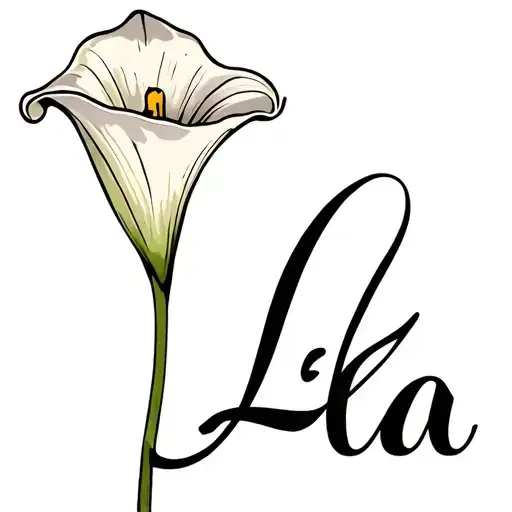 "Lala" calla lily with stem that says Lala tattoo design idea
