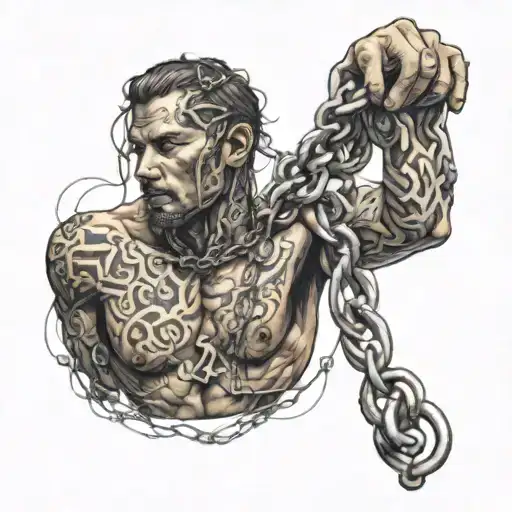 submissive slave chained tattoo design idea