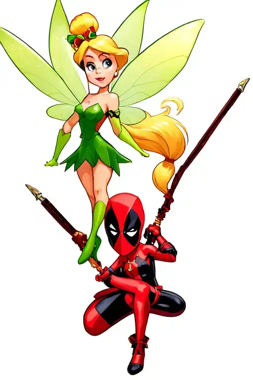 tinkerbell and deadpool tattoo design idea