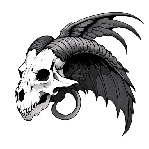 ram skull with dragon wings tattoo design idea