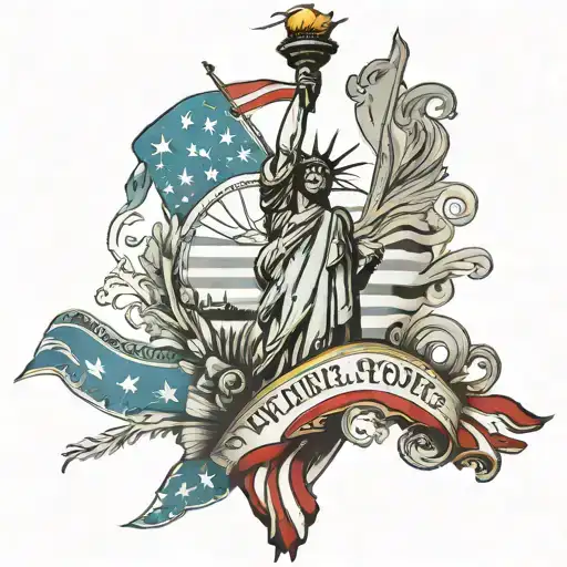 American flag with eagle and Statue of Liberty with we the people full sleeve tattoo design idea