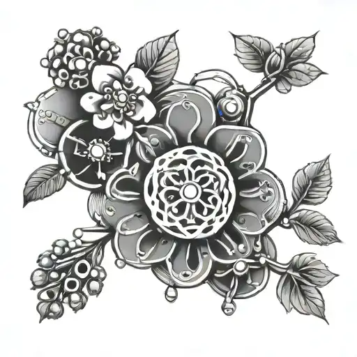 serotonin molecule caffeine molecule floral tattoo design idea