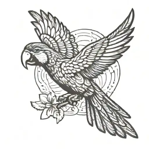 macaw flying away tattoo design idea