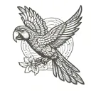 macaw flying away tattoo design idea