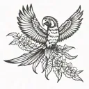 macaw flying away tattoo design idea