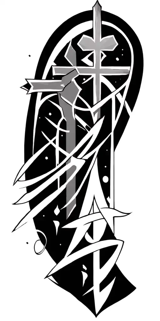 geometric filler Christian with some Hebrew scripture tattoo design idea