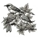 3 birds on a branch and the fourth one flies away tattoo design idea