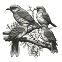 3 birds on a branch and the fourth one flies away tattoo design idea